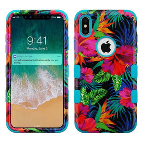 Apple iPhone XS Max TUFF Hybrid Protector Cover - Electric Hibiscus / Tropical Teal