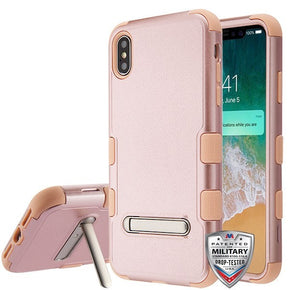 Apple iPhone XS Max TUFF Hybrid Protector Cover (w/ Metal Stand) - Natural Rose Gold / Rose Gold
