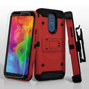 LG Q7 Hybrid Holster Combo Case with Tempered Glass