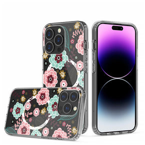 Apple iPhone 14 (6.1) Floral Design Thick Transparent Magsafe Hybrid Case - B