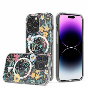 Apple iPhone 14 Pro (6.1) Floral Design Thick Transparent Magsafe Hybrid Case - C