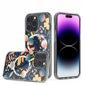 Apple iPhone 14 (6.1) Floral Design Thick Transparent Magsafe Hybrid Case - D