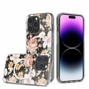 Apple iPhone 14 Pro (6.1) Floral Design Thick Transparent Magsafe Hybrid Case - G