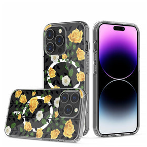 Apple iPhone 13 (6.1) Floral Design Thick Transparent Magsafe Hybrid Case - H