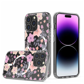 Apple iPhone 14 (6.1) Floral Design Thick Transparent Magsafe Hybrid Case - J