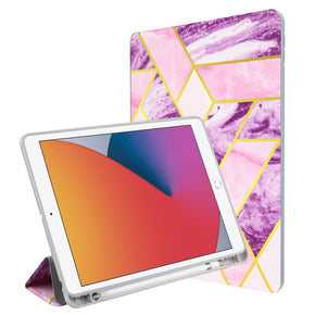 Apple iPad 10.2 (2021) / iPad 10.2 (2020) / iPad 10.2 (2019) Smart Cover Slim Trifold Folio Stand Case - Purple & Pink Marbling