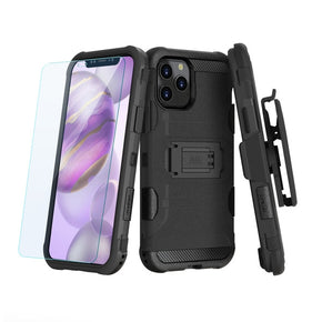 Apple iPhone 12 / 12 Pro (6.1) 3-in-1 Storm Tank Hybrid Protector Case Combo (with Black Holster & Tempered Glass)