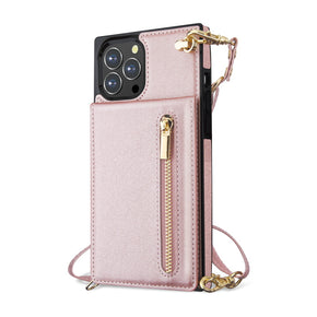 Apple iPhone 12 Pro Max (6.7) Suspend Wallet Cover (with Lanyard) - Rose Gold
