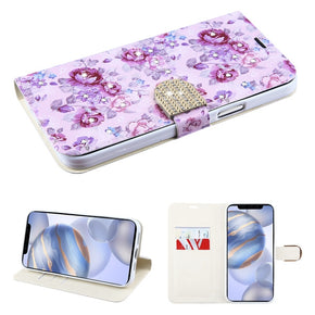 Apple iPhone 12/12 Pro (6.1) Diamond Series MyJacket Wallet Case - Fresh Purple Flowers