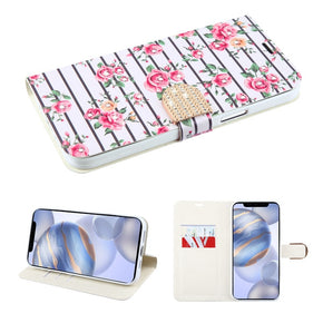 Apple iPhone 12/12 Pro (6.1) Diamond Series MyJacket Wallet Case - Pink Fresh Roses