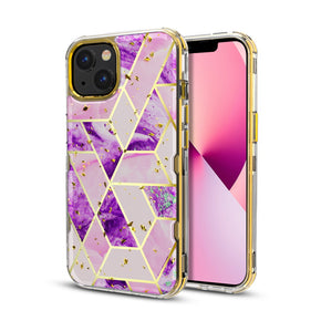 Apple iPhone 13 (6.1) TUFF Kleer Hybrid Case - Purple Marble / Electroplating Gold