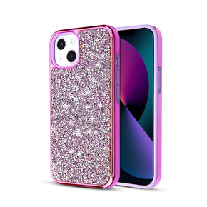 Apple iPhone 13 mini (5.4) Encrusted Rhinestones Hybrid Case - Electroplated Purple / Purple