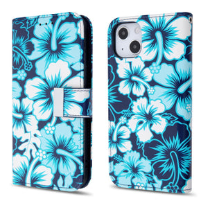 Apple iPhone 13 (6.1) Xtra Series Tri-Fold Wallet Case (with RFID Blocking) - Blue Hibiscus