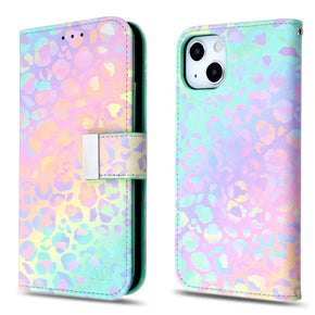 Apple iPhone 13 (6.1) Xtra Series Tri-Fold Wallet Case (with RFID Blocking) - Holographic Leopard