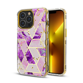 Apple iPhone 13 Pro (6.1) TUFF Kleer Hybrid Case - Purple Marble / Electroplating Gold