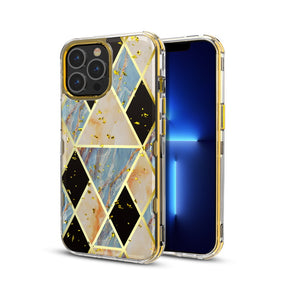 Apple iPhone 13 Pro Max (6.7) TUFF Kleer Hybrid Case - Blue Marble / Electroplated Gold