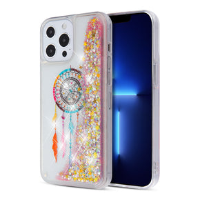 Apple iPhone 13 Pro Max (6.7) Quicksand Glitter Hybrid Protector Cover - Dreamcatcher & Gold Stars