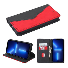 Apple iPhone 13 Pro Max (6.7) Splicing Wallet Case - Black / Red