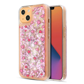 Apple iPhone 14 (6.1) Quicksand Glitter Hybrid Protector Cover - Heart Vines