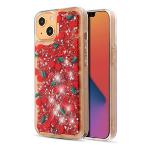 Apple iPhone 14 (6.1) Quicksand Glitter Hybrid Protector Cover - Cherry