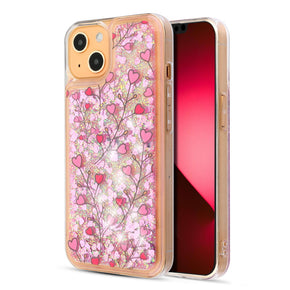 Apple iPhone 14 Plus (6.7) Quicksand Glitter Hybrid Protector Cover - Heart Vines
