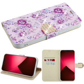 Apple iPhone 14 Plus (6.7) Diamond Series Wallet Case - Fresh Purple Flowers
