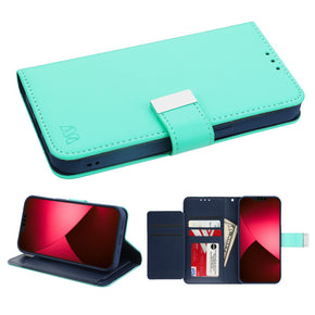 Apple iPhone 14 Plus (6.7) Xtra Series Tri-Fold Wallet Case - Teal Green/Dark Blue