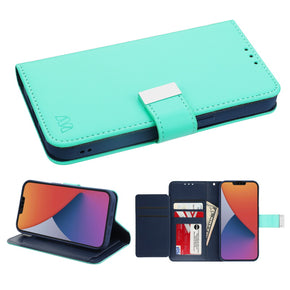 Apple iPhone 14 (6.1) Xtra Series Tri-Fold Wallet Case - Teal Green/Dark Blue