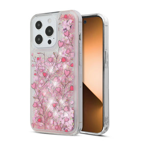 Apple iPhone 14 Pro (6.1) Quicksand Glitter Hybrid Protector Cover - Heart Vines