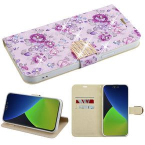 Apple iPhone 14 Pro Max (6.7) Diamond Series Wallet Case - Fresh Purple Flowers