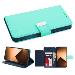 Apple iPhone 14 Pro (6.1) Xtra Series Tri-Fold Wallet Case - Teal Green/Dark Blue
