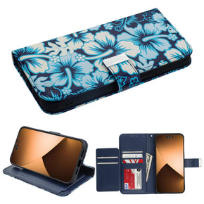 Apple iPhone 14 Pro (6.1) Xtra Series Tri-Fold Wallet Case (with RFID Blocking) - Blue Hibiscus