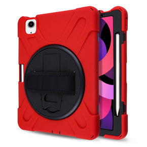 Apple iPad Air 10.9 (2020) / iPad Pro 11 (2021) / iPad Pro 11 (2020) / iPad Pro (2018) Rotatable Stand Protector Cover (with Wristband)  - Red / Black