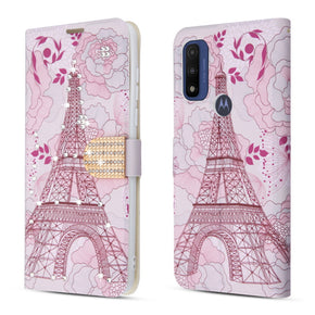 Motorola Moto G Pure Diamond Design Wallet Case - Eiffel Tower