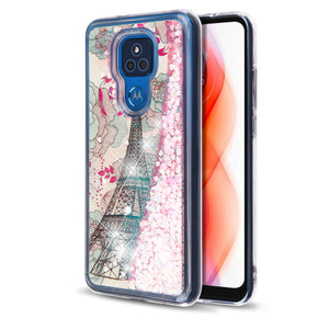 Motorola Moto G Play (2021) Quicksand Glitter Hybrid Protector Cover - Eiffel Tower & Pink Hearts