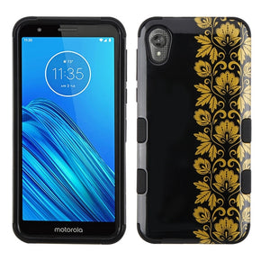 Motorola Moto E6 TUFF Hybrid Case - Gold Floral Stripe / Black