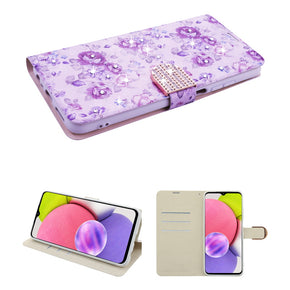 Samsung Galaxy A03s Diamond Design Wallet Case - Fresh Purple Flowers