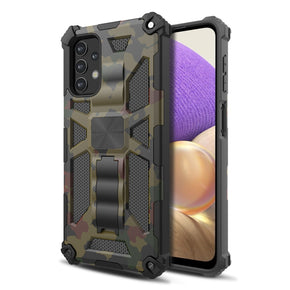 Samsung Galaxy A32 5G Sturdy Hybrid Protector Cover (with Magnetic Kickstand) - Green Camouflage / Black