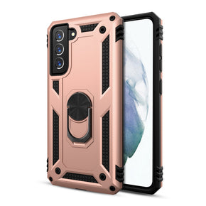 Samsung Galaxy S21 FE Anti-Drop Hybrid Protector Case (with Magnetic Ring Stand) - Rose Gold / Black