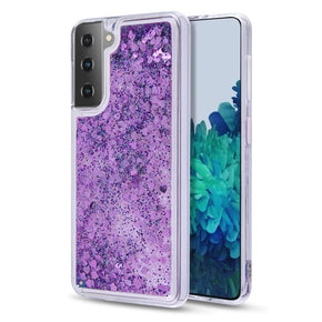 Samsung Galaxy S21 Plus Quicksand Glitter Hybrid Protector Cover - Purple Hearts