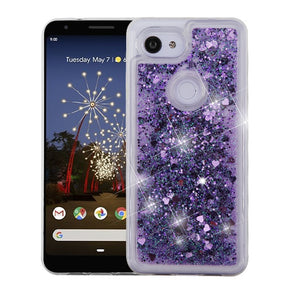 Google Pixel 3a Quicksand Glitter Hybrid Protector Cover - Purple Hearts