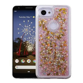 Google Pixel 3a Quicksand Glitter Hybrid Protector Cover - Rose Gold Hearts