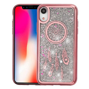 Apple iPhone XR Quicksand Glitter Hybrid Protector Cover - Dreamcatcher & Silver Glitter /  Rose Gold Electroplating