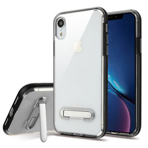 Apple iPhone XR Metallic Frame Transparent Clear Hybrid Case (w/ Kickstand) -  Black