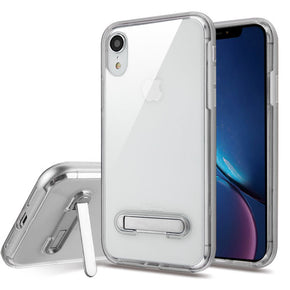 Apple iPhone XR Metallic Frame Transparent Clear Hybrid Case (w/ Kickstand) - Silver