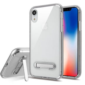 Apple iPhone XR Hybrid Protector Cover (with Magnetic Metal Stand) - Silver / Transparent Clear