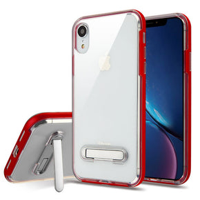 Apple iPhone XR Metallic Frame Transparent Clear Hybrid Case (w/ Kickstand) - Red