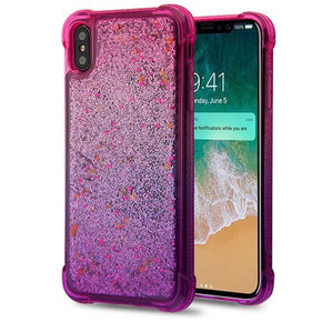 Apple iPhone XS Max Quicksand Glitter Hybrid Protector Cover - Hot Pink and Purple/Silver Confetti