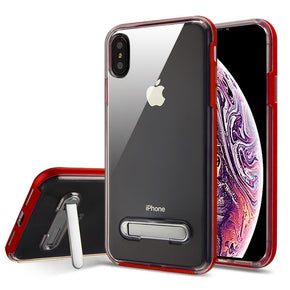 Apple iPhone XS Max Metallic Bumper Transparent Clear Hybrid Case (w/ Kickstand) - Red