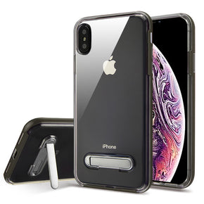 Apple iPhone XS Max Metallic Bumper Transparent Clear Hybrid Case (w/ Kickstand) - Grey